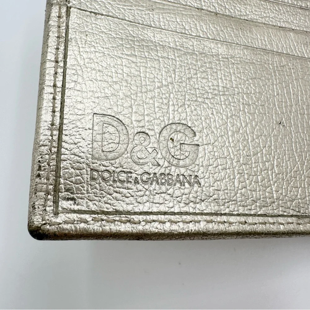 D&G Dolce Gabbana Metallic Gold Bifold Leather Wallet - Picture 11 of 16
